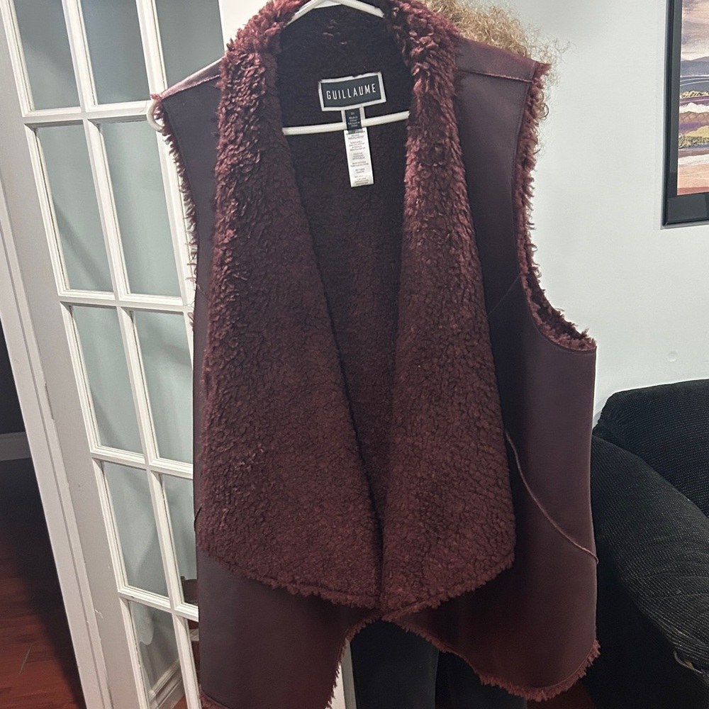 Women's Burgundy Shearling Vest